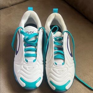 White and Sneakers with Purple Accents